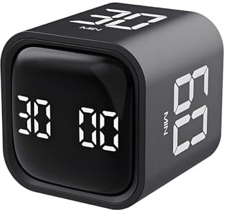 Qumox Minuteur Pomodoro Cube – Minuteur de Productivité avec Comptes à Rebours 5/10/30/60 Min, Alerte Sonore et Vibration Réglable, Chronomètre Intelligent pour Bureau, Études, Tâches, TDAH