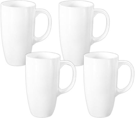 Wilmax - Tasses à thé et tasses à café - Lot de 4-630 ml - Tasses à café en porcelaine - Lot pour thé, café, cappuccino - porcelaine - Blanc