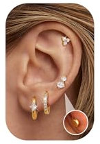 JeweBella 4 Paar Hypoallergene Ohrringe - Gold/Silber für Damen & Mädchen - Medizinische Ohrstecker & Creolen aus Chirurgenstahl & Zirkonia