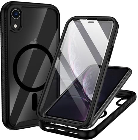 KetteTech 360 Grad Handyhülle für iPhone XR Hülle Kompatible mit Magsafe, Magnetisch Stoßfest Schutzhülle, Komplettschutz Case mit Eingebaut Schutzfolie - Schwarz