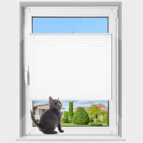 Plissee Klemmfix ohne Bohren mit Klemmfix (Weiß, B35cm x H80cm) Faltrollo Plisseerollo Jalousie für Tür & Fenster Blickdicht Sichtschutz Sonnenschutz Fertifplissee Rollo