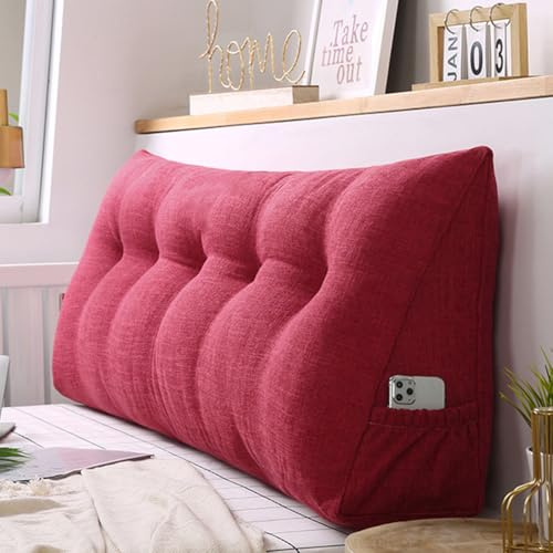 150*50*20cm Rückenkissen,Dreieckigen Kissen,Lendenkissen,Abnehmbarem | Keilkissen für Bett und Sofa geeignet, Kissen mit waschbarem Bezug und praktischem Seitenfach,Rot