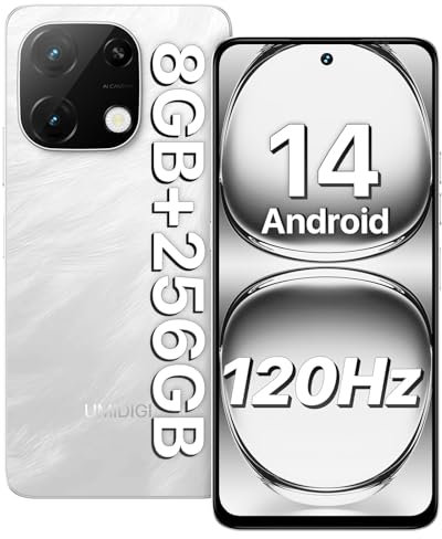 UMIDIGI Handy Android 14, 8(4+4)+256GB/1TB TF Smartphone Ohne Vertrag, 120Hz 6.8 Zoll HD+ Smartphone, Bluetooth 5.2, 5000mAh, Octa Core, 4G Dual SIM/Face ID/Fingerprint/13MP/GPS/OTG-Note 100A Weiß