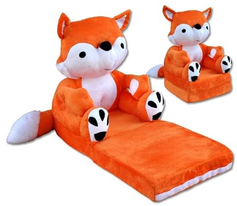 nana shop Kindersessel, Mini-Sessel, Kinderstuhl, Kindersofa Aufklappen 2 in 1, Kuschelsessel, Ausklappbar Kinder Sofa für Kinderzimmer (Fuchs)