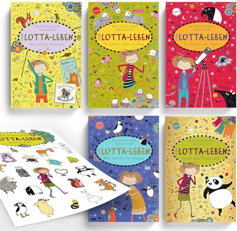 Mein Lotta-Leben Bücherset 16 bis 20 von Alice Pantermüller, Kinderbuch ab 9 Jahren mit Abzieh Tattoos, Lustige Abenteuer mit Eichhorn Otter Tapir Papagei & Panda, Bestseller für Mädchen & Jungen