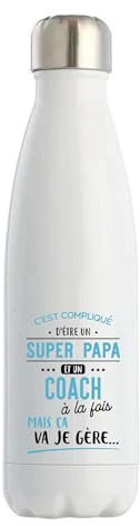 Bouteille Isotherme Bouteille Isotherme Super Papa et Coach | Gourde | Idée Cadeau Père Entraînement Motivation Humour Original Anniversaire Noël Fête des Pères