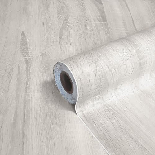 Film autocollant en bois laminé extra résistant - Blanc - Film décoratif pour meubles, porte, cuisine, armoire, table - Largeur du rouleau : 45 cm x Dimensions au choix