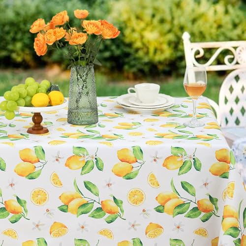 Romanstile Wachstuchtischdecke 100x100 cm Outdoor Tischdecke Zitronen Mitteldecke mit Schnittkanten wasserdicht wetterfest für Esstisch,Garten,Balkon,Terrasse,Sommerfest,Grill Party,Couchtisch,Cafe