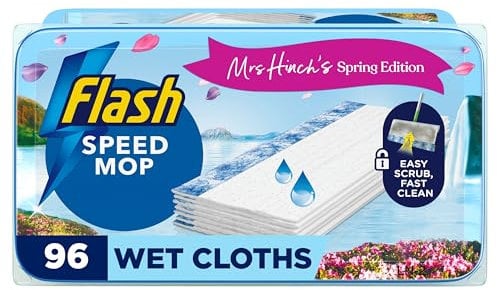 Flash Speedmop Wet Floor Cleaning Wipes, 96 Cloths (24x4), Wildflower Multi-Surface, Trap & Lock Daily Dirt, Grease & Grime Without Getting Down On Your Knees