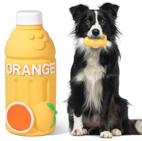 Lamca Squeaky Dog Toys, Funny Orange Juice Bottle Interactive Squeaking Toys Puppy Chew Toys for Playing Chewing Teeth Cleaning