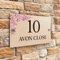 Badgemaster Modern Desert Beige House Number Sign Plaque Stainless Steel Standoffs 20cm x 13cm Pink Flower Top