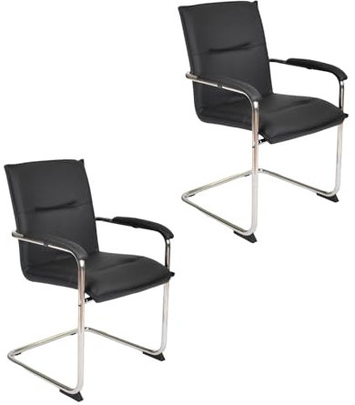 Topsit Besucherstuhl Freischwinger W9000001 aus Kunstleder – Konferenzstuhl mit Armlehnen und gepolsterter Sitzfläche – schwarzer Wartezimmerstuhl für Büro, Empfang & Meetingräume (2)