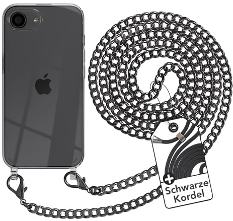 EAZY CASE Handykette kompatibel mit iPhone 16e Handyhülle mit Metall Umhängeband und Ersatz Kordel schwarz, Handykordel mit Schutzhülle, Stylische Kette, Metall - Anthrazit
