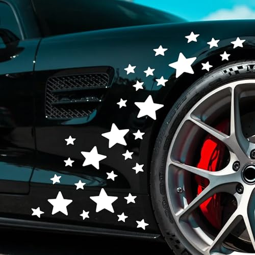 30 Stück Stern Vinyl Auto Aufkleber Sterne Auto Karosserie Aufkleber Stern DIY Laptop Wand Heimdekoration (reflektierend weiß)