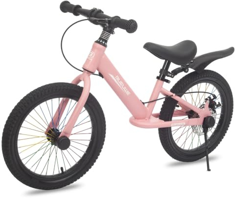 Bueuwe 16 Zoll Kinderlaufrad mit Scheibenbremse, Fahrrad ohne Pedale für Kinder von 4-8 Jahren, Laufbike mit verstellbarem Sitz, Ständer, Fußrasten, Jungen und Mädchen,Rosa