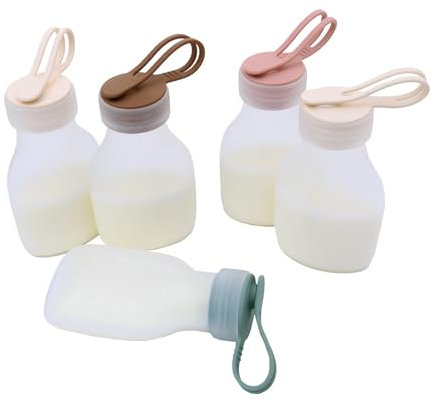 2 o 5 botellas plegables de silicona para almacenamiento de leche materna, diseño a prueba de fugas, apto para lavavajillas y congelador, almacenamiento portátil de leche materna