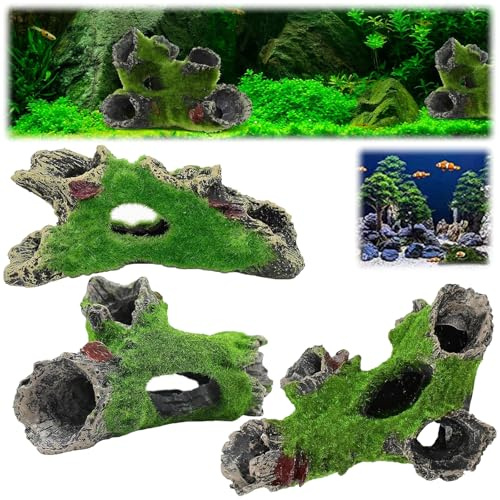 Tkxjry 3 Stück Harz Dekoration Baumstamm, Aquarium Harz Höhle, Aquarium Deko Höhle, Landschaftsdekoration, Für Kleine Garnele, Fisch, Deko, Meeresorganismen