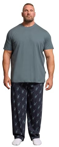 BadRhino Big & Tall Blue & Storm Blue Stag Pyjama Set - Men's - Plus Size Curve