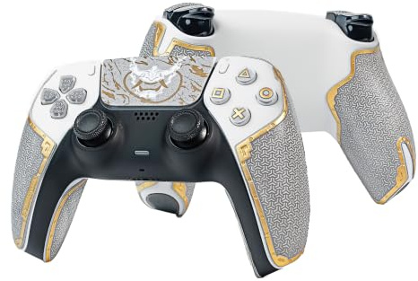 SHADOW BOOLT Controller Griffe für PS5 DualSense, Anti-Rutsch, Mehrtextur, Schweißabsorbierend, Vorgeschnittenes Grifftape Set (Aschgrau & Gold, 2.0 für DualSense)