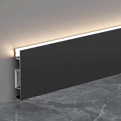 Innovz Moulure Plafond Moulure de Plinthe Lumineuse, Profilé en Aluminium pour Bande Lumineuse LED, Moulure de Plinthe Lumineuse LED, Moulure Murale Décorative, Plinthe Plate, Noir(28m(91.9ft))