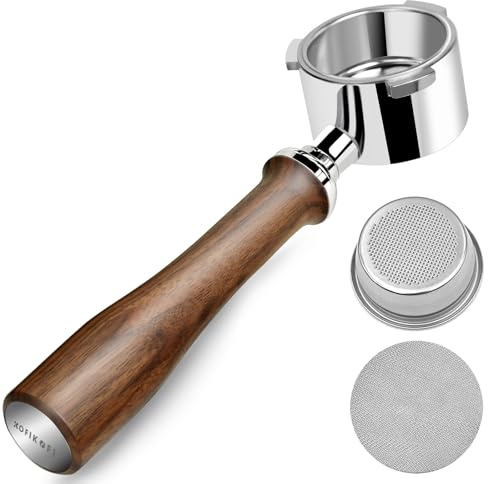 KOFIKOFI 51mm Portafilter 3 Ears, Walnut Wood Handle with Puck Screen and Filter Basket, Naked Bottomless Portafilter for DeLonghi Dedica EC680/EC685 Espresso Machines