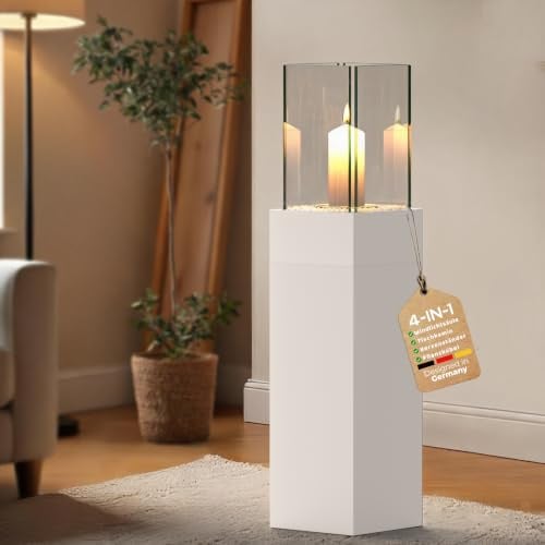 delemopure 4 IN 1 Windlichtsäule Hoch 89CM Garten Deko Windlicht Outdoor | Standkamin Groß Laternen für Draußen Terrasse Deko Metall Kerzenständer für Geschenk, Balkon, Wohnzimmer