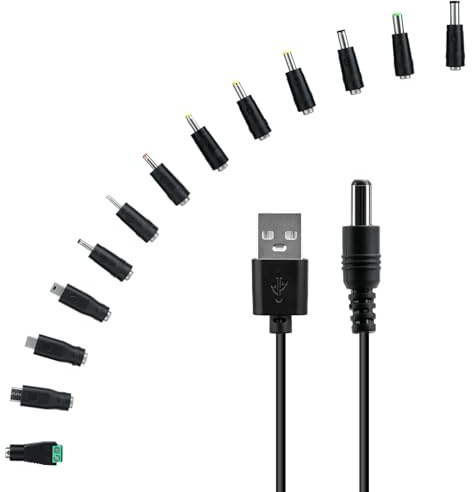Mcbazel Cable USB a DC 13 en 1, Cable de Alimentación USB | 5V 1A, DC+Micro USB+Mini USB+Tipo-C+LED con 13 Conectores y Cable de 1M, Solo Alimentacion para Router Camara IP y Luz LED