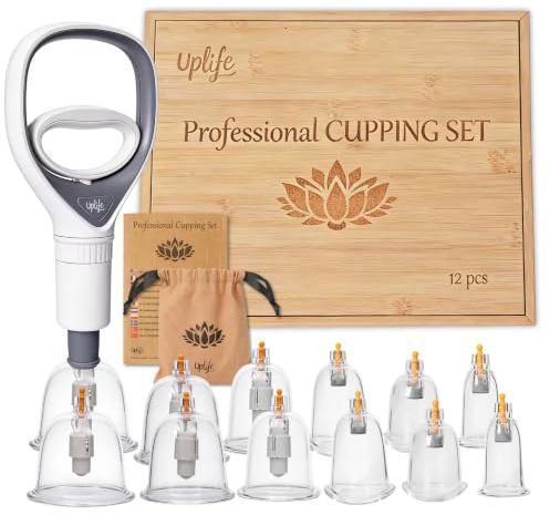 Uplife Kit de Ventouses Thérapeutiques en Polycarbonate - Instructions en Français - Ventouses Chinoises et Kiné pour Massage Anti Cellulite et Cupping - Dos Hijama (12 ventouses, 12, unité)