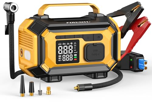 FOWAWU 8000A Avviatore Batteria Auto Booster | Compressore 150PSI arresto automatico, power bank, torcia LED, 4 ugelli inclusi, adatto benzina e diesel fino a 10 L