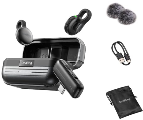 SMALLRIG Wireless Mic S70-C2 (2 TX + 1 RX + Charging Case), USB-C Kompakt Trådlös Mikrofon för Android-telefon/Actionkamera, 48 timmars Användning, Brusreducerande Inspelning för Vlogg (Svart) - 5717