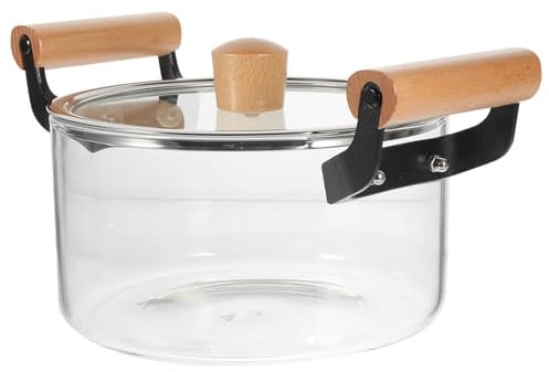 Mikikit Casserole en Verre Transparente 2,5 L, Marmite Cuisine Maison Résistante la Chaleur, Soupière en Verre 10,5 Cm pour Cuisson à Gaz et Mijotage, Ustensile Polyvalent pour Soupe