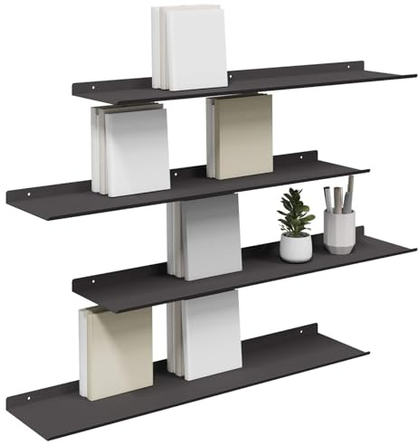 vidaXL Schwebendes Regal Wandhalterung 4 STK. Schwarz 80 x 18 x 2,5 cm