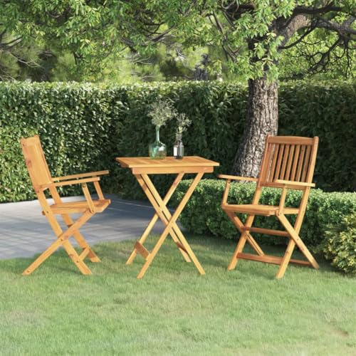 Wicterencia 3-TLG. Garten-Essgruppe Klappbar Massivholz Akazie, Geöltes Holz, Platzsparend, für Balkon & Terrasse, Outdoor Möbel Set