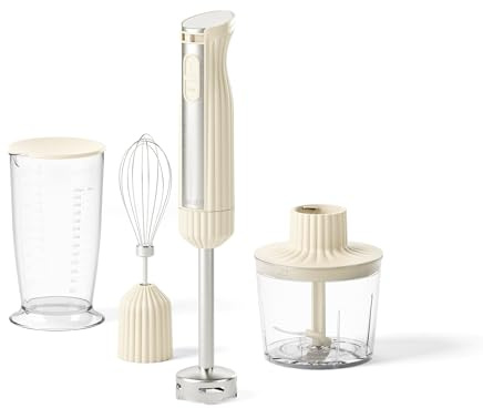Guzzini, Sous Chef, Bio-basierter Standmixer, 600 W, mit Turbo-Funktion, Stiel aus Edelstahl, mit Zerkleinerer, Messbecher 700 ml und Universalquirl (Cream)