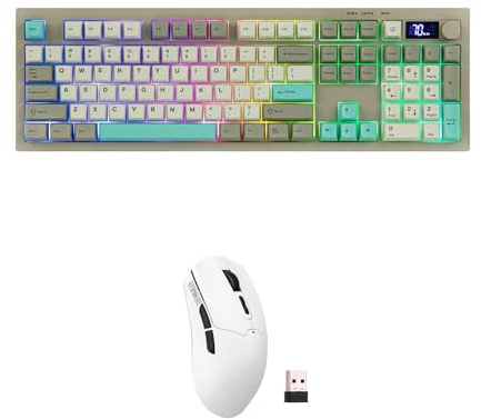 EPOMAKER AULA S102 PRO Membrane Gaming Keyboard with TFT Screen, Volume Knob & Number Pad (Grey) Click Lite PAW3311 Gaming Mice (500mAh & 8K Polling)
