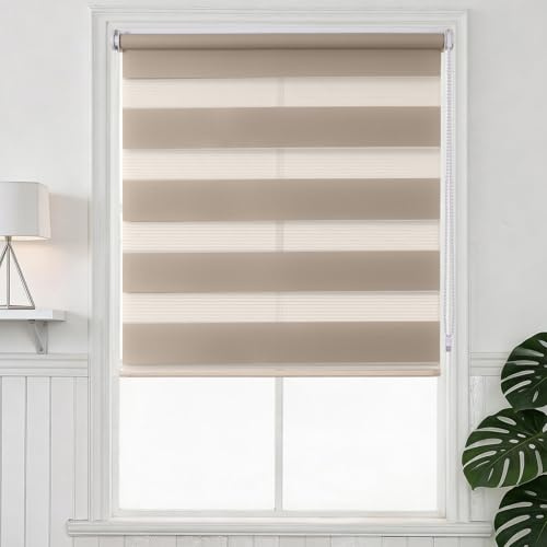 Day and Night Roller Blinds Stick on No Drill Easy Fit Zebra Window Blind | 3 Installation Methods,No Screw,Waterproof,No Drilling,Temporary Door Window Cover,for Bedroom Kitchen Bathroom