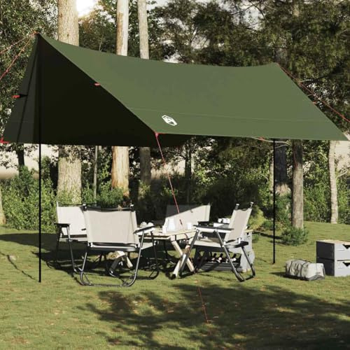 Kaloriko Tarp Olivgrün 438x376x212 cm wasserdicht Taftplane mit PU-Beschichtung und versiegelten Nähten, leichte Campingplane mit Ösen, Tragetasche, stabiles Trekkingzelt für Outdoor, Wandern