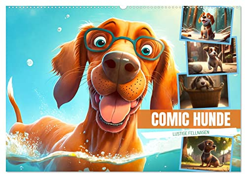 Comic Hunde (Wandkalender 2026 DIN A2 quer), CALVENDO Monatskalender: Zwölf lustig und bunte Hundebilder, die Sie zum Lachen bringen (CALVENDO Kunst)