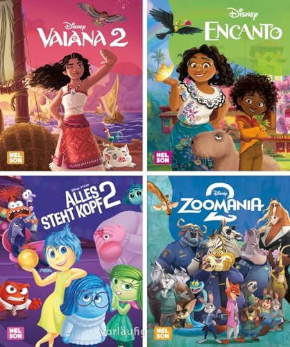 Nelson Mini-Bücher: 4er Disney Mini-Bücher zum Film 1-4: 4 Mini-Bücher im Set | Set mit 4 Büchern ab 3 Jahren für unterwegs zu Vaiana 2, Alles steht Kopf 2, Encanto und Zoomania 2