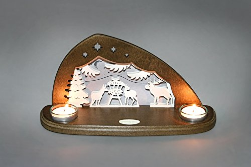 Teelichthalter Waldtiere Länge ca 29 cm NEU Wald Forst Motivleuchte Lichtbogen Schwibbogen Holz Erzgebirge Beleuchtung Weihnachten Geschenke Weihnachtsmann Ruprecht Weihnacht Teelichter Kerzen