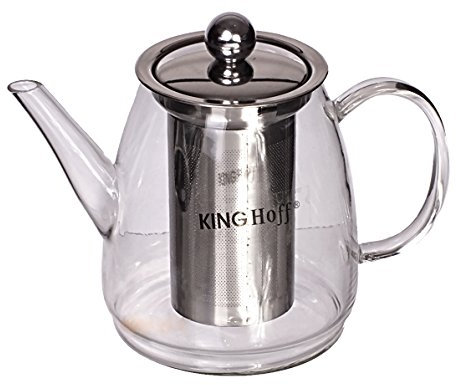 Kinghoff Teezubereiter Glas Teekanne 600ml mit abnehmbaren Infuser und Deckel - 4842