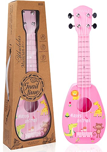17 Zoll Mini-Gitarre Ukulele Gitarre Spielzeug für Kinder Kinder pädagogische Lernen Gitarre mit Picks und Riemen Spielen EIN Musikinstrument Spielzeug (Rosa)