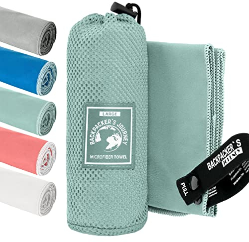 Backpacker's Journey Mikrofaser Handtücher in S M L XL. Reisehandtuch Sets leicht, schnelltrocknend, saugfähig und antibakteriell (türkis XL&M)