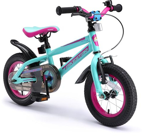 BIKESTAR Kinderfahrrad 12 Zoll für Mädchen und Jungen ab 3-4 Jahre | 12er Kinderrad Mountainbike | Fahrrad für Kinder Türkis & Pink | Risikofrei Testen