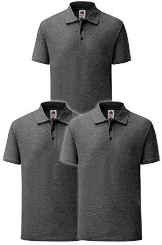 Fruit of the Loom Men's Polo Shirt (Pack of 3), 3 x dark grey mottled, L
