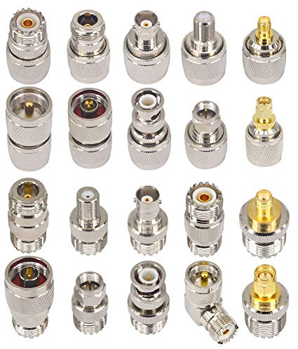 BOOBRIE 20 Stück Anschluss-Set PL259 SO239 UHF-Stecker und UHF-Buchse auf Typ SMA/BNC/N/UHF/F, Koaxial-RF-Anschluss, Koaxialadapter SO239 PL259 für externes WLAN-Radio, 20 Stück