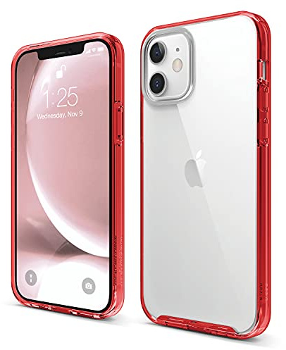 elago Transparente Hybrid Hülle für iPhone 12/12 Pro | PC/TPU-Hybridkonstruktion, transparentes Design, stoßfest (Rot)