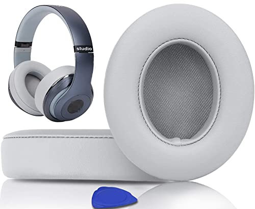 SoloWIT Replacement Ear Pads Cushions for Beats Studio 2.0 & 3 Wired/Wireless OVER-EAR Headphones, Earpads with Soft Protein Leather, Noise Isolation Memory Foam (Light Grey)