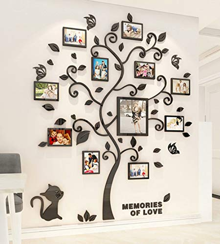 Wandaufkleber Baum Wandtattoo 3D DIY Familie Bilderrahmen Foto Sticker Familie Wandbilder Wandkunst für Hause Wohnzimmer Schlafzimmer (Schwarz,XL-190 * 156cm)