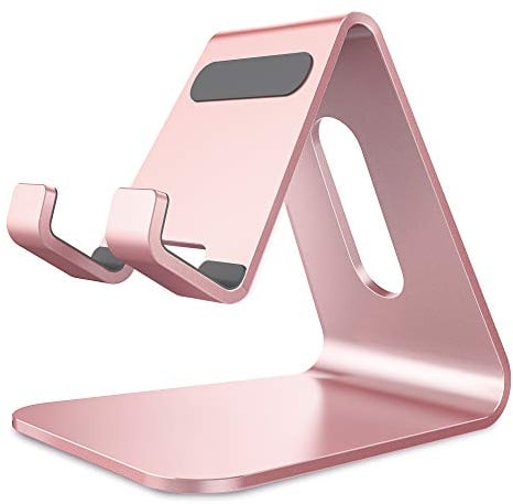 Lucrave Support Téléphone, Support de Bureau en Aluminium Compatible avec iPhone 16 15 14 13 12 Mini Pro Max XS Max XR X Se 8 7 6 6s Plus Huawei Mate 60 Pro, Samsung S23 S22 S21-Or Rose
